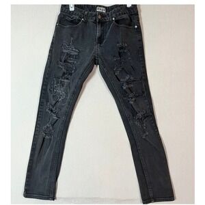 BLACK. Distressed Skinny Jeans – Black Ripped Denim Streetwear Pants EUC